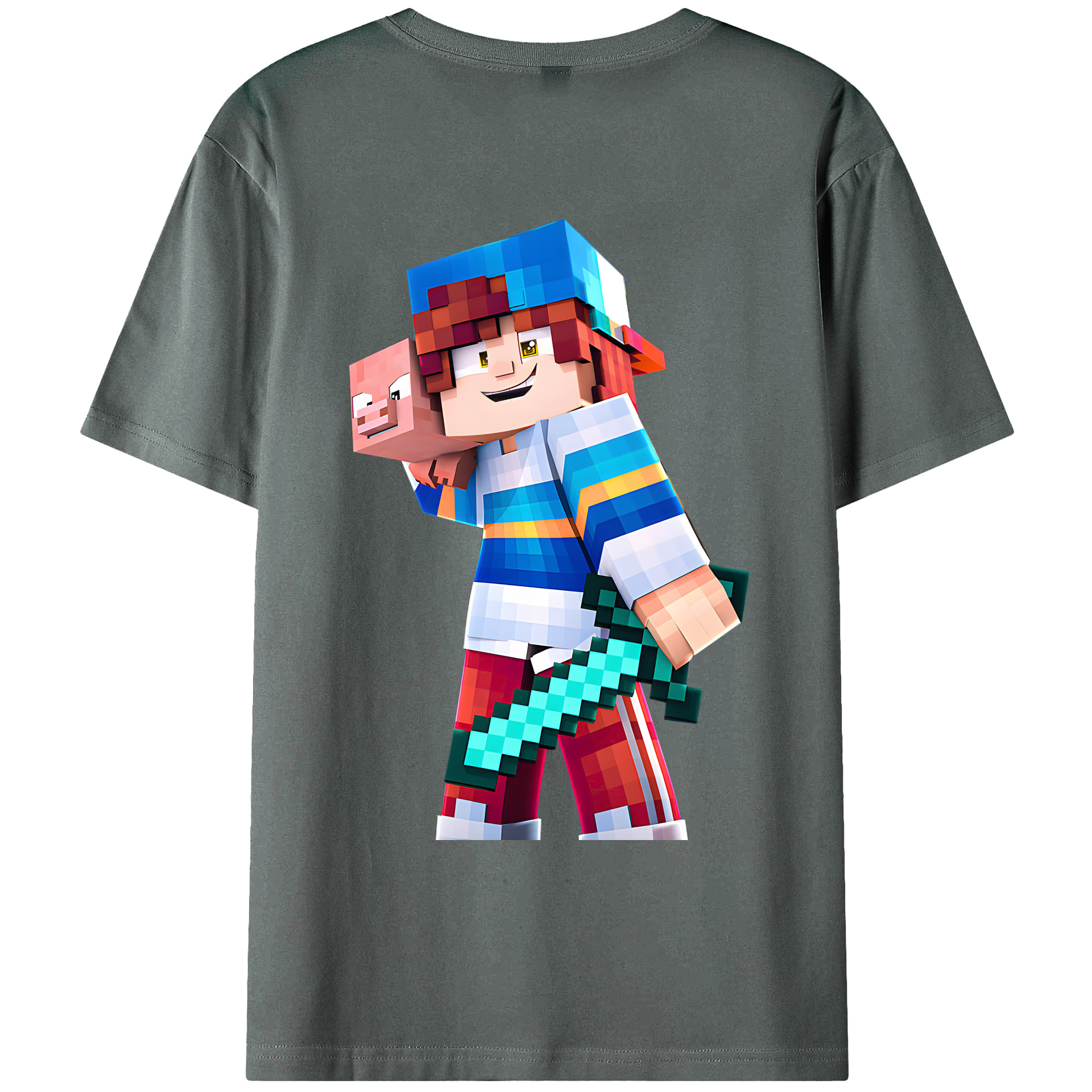（画像用） マインクラフト ブロックの世界 Minecraft MC Block world 綿100％ メンズ半袖Tシャツ（バックプリント） 通気性